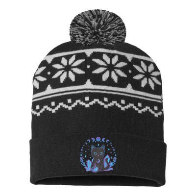 Cute Witchy Black Cat Crystal Alchemy Kawaii Pastel Goth USA-Made Snowflake Beanie