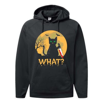 Cat What? Black Cat With Knife Halloween Costume Performance Fleece Hoodie