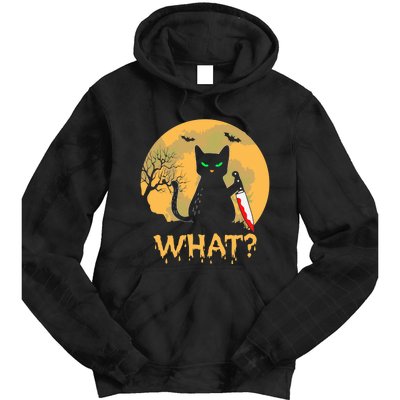 Cat What? Black Cat With Knife Halloween Costume Tie Dye Hoodie