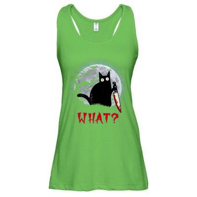 Cat What?Funny Black Cat With Knife Murderous Halloween Gift Ladies Essential Flowy Tank