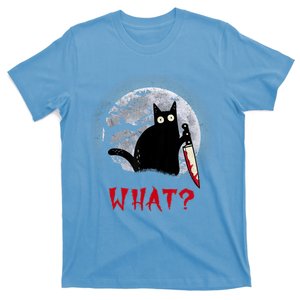 Cat What?Funny Black Cat With Knife Murderous Halloween Gift T-Shirt