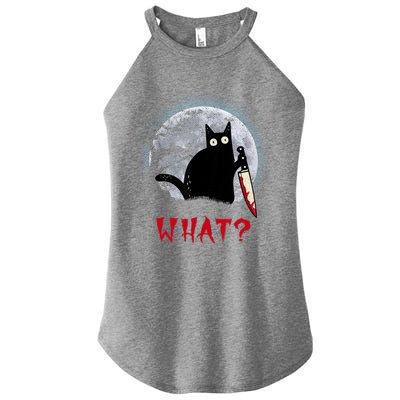 Cat What?Funny Black Cat With Knife Murderous Halloween Gift Women’s Perfect Tri Rocker Tank