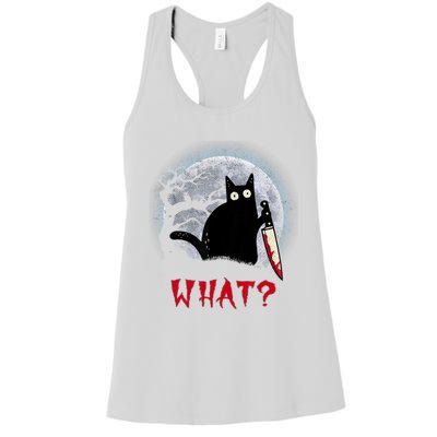 Cat What?Funny Black Cat With Knife Murderous Halloween Gift Women's Racerback Tank