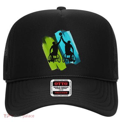 Cool Wheelchair Basketball Game High Crown Mesh Back Trucker Hat