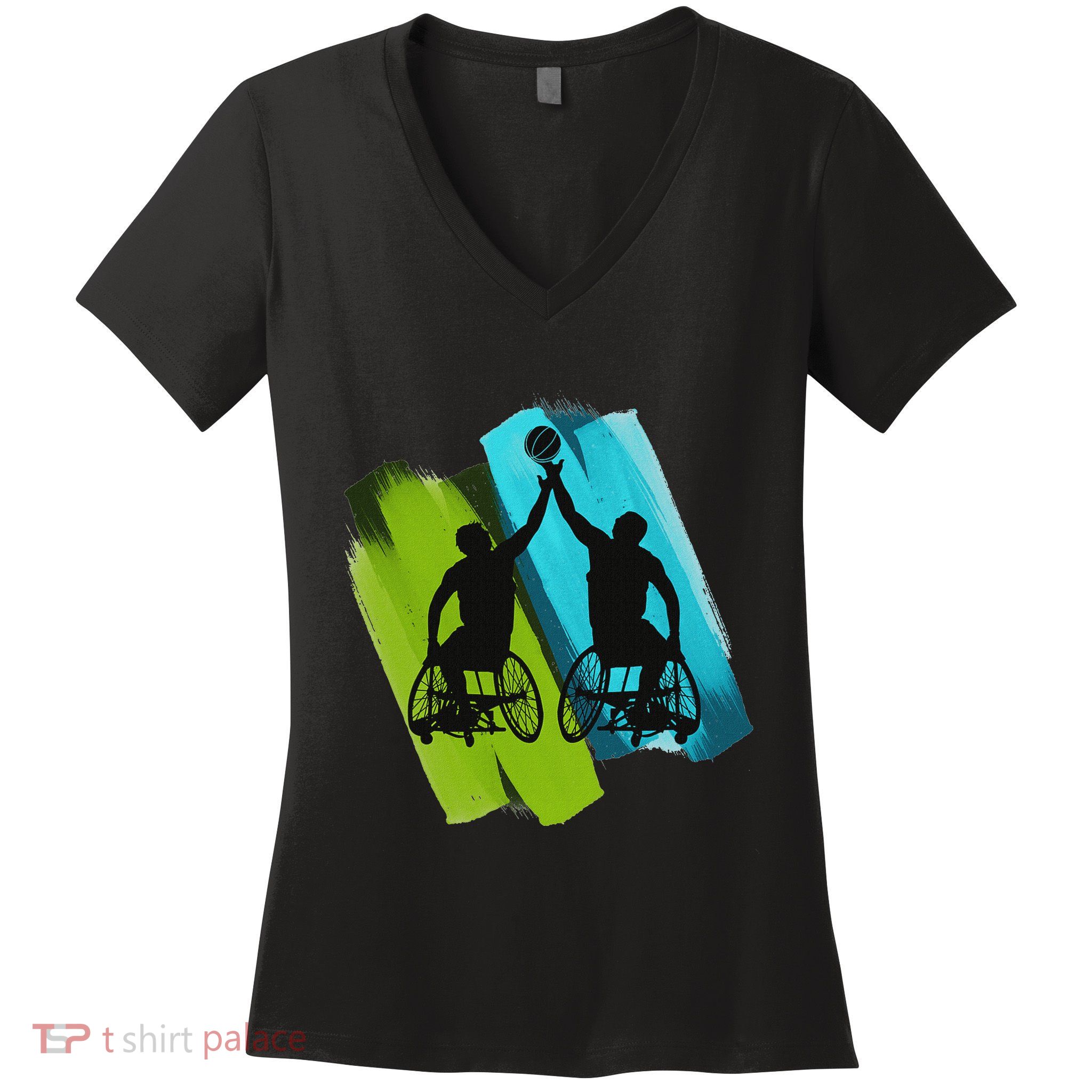Cool Wheelchair Basketball Game Women's V-Neck T-Shirt