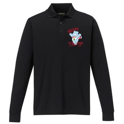 Christmas Wishes Bear Is Beary Merry Performance Long Sleeve Polo