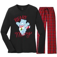 Christmas Wishes Bear Is Beary Merry Women's Long Sleeve Flannel Pajama Set 