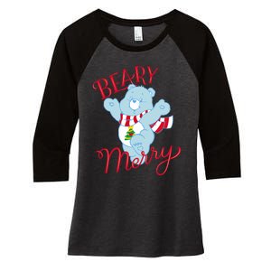 Christmas Wishes Bear Is Beary Merry Women's Tri-Blend 3/4-Sleeve Raglan Shirt