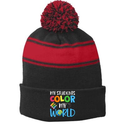 Color World Back To School Stripe Pom Pom Beanie