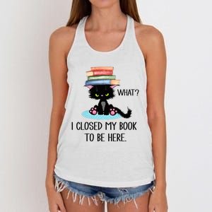 Cat What Cat Books I Closed My Book To Be Here Women's Knotted Racerback Tank