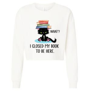 Cat What Cat Books I Closed My Book To Be Here Cropped Pullover Crew