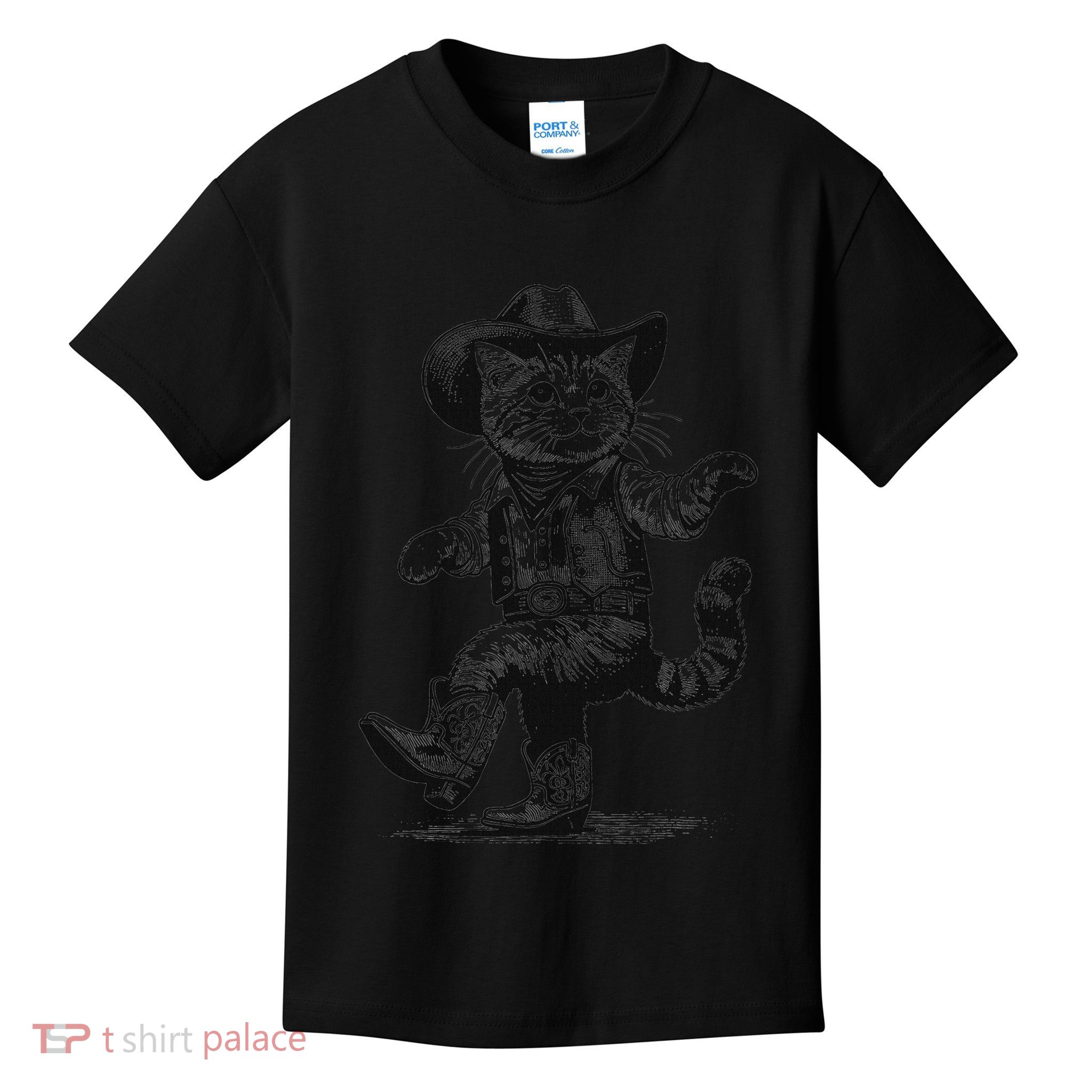 Cat With Cowboy Hat & Boots Cowgirl Western Country Kids T-Shirt