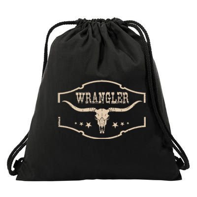 Classic Wranglers Cowhide Bulls Skulls Vintage Drawstring Bag