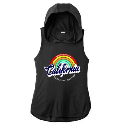 California West Coast Dreamin Retro Rainbow Ladies PosiCharge Tri-Blend Wicking Draft Hoodie Tank