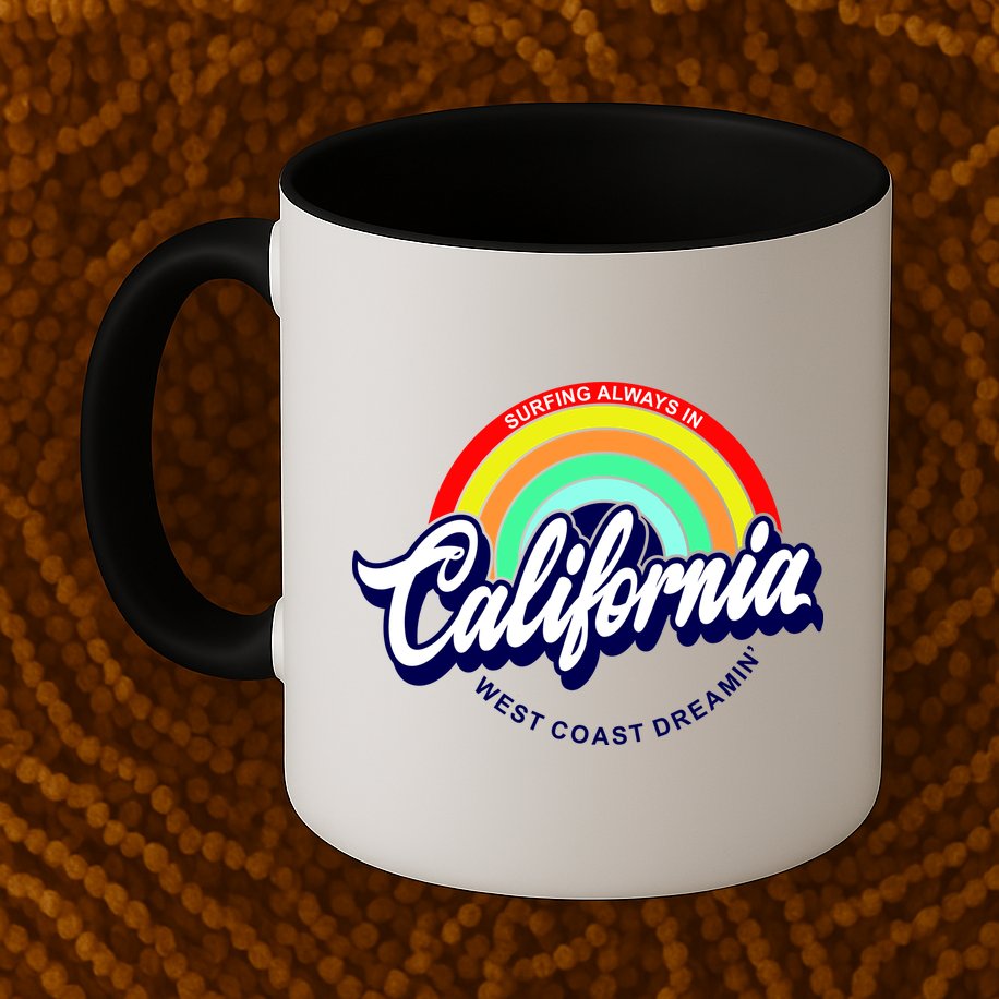 California West Coast Dreamin Retro Rainbow Mug