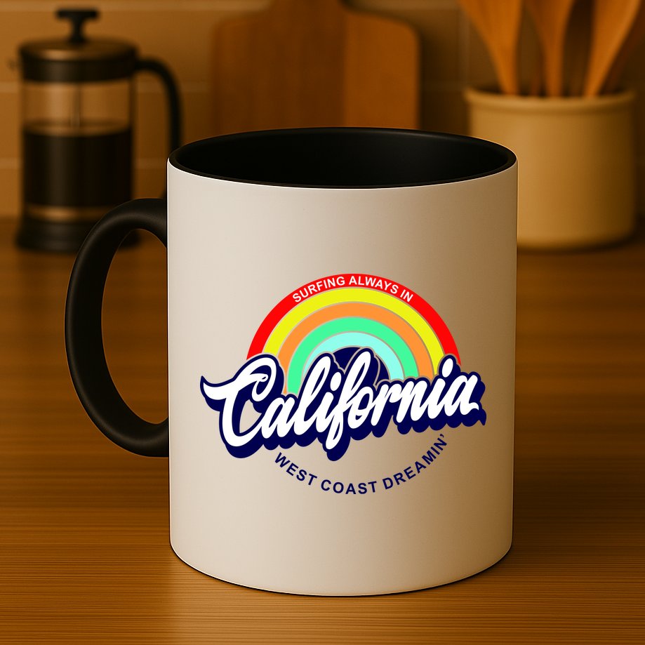 California West Coast Dreamin Retro Rainbow Mug
