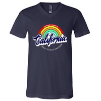 California West Coast Dreamin Retro Rainbow V-Neck T-Shirt