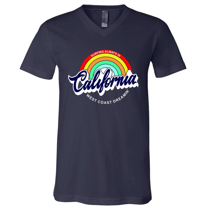 California West Coast Dreamin Retro Rainbow V-Neck T-Shirt