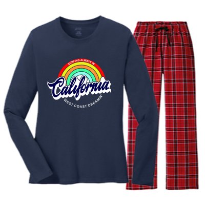 California West Coast Dreamin Retro Rainbow Women's Long Sleeve Flannel Pajama Set 