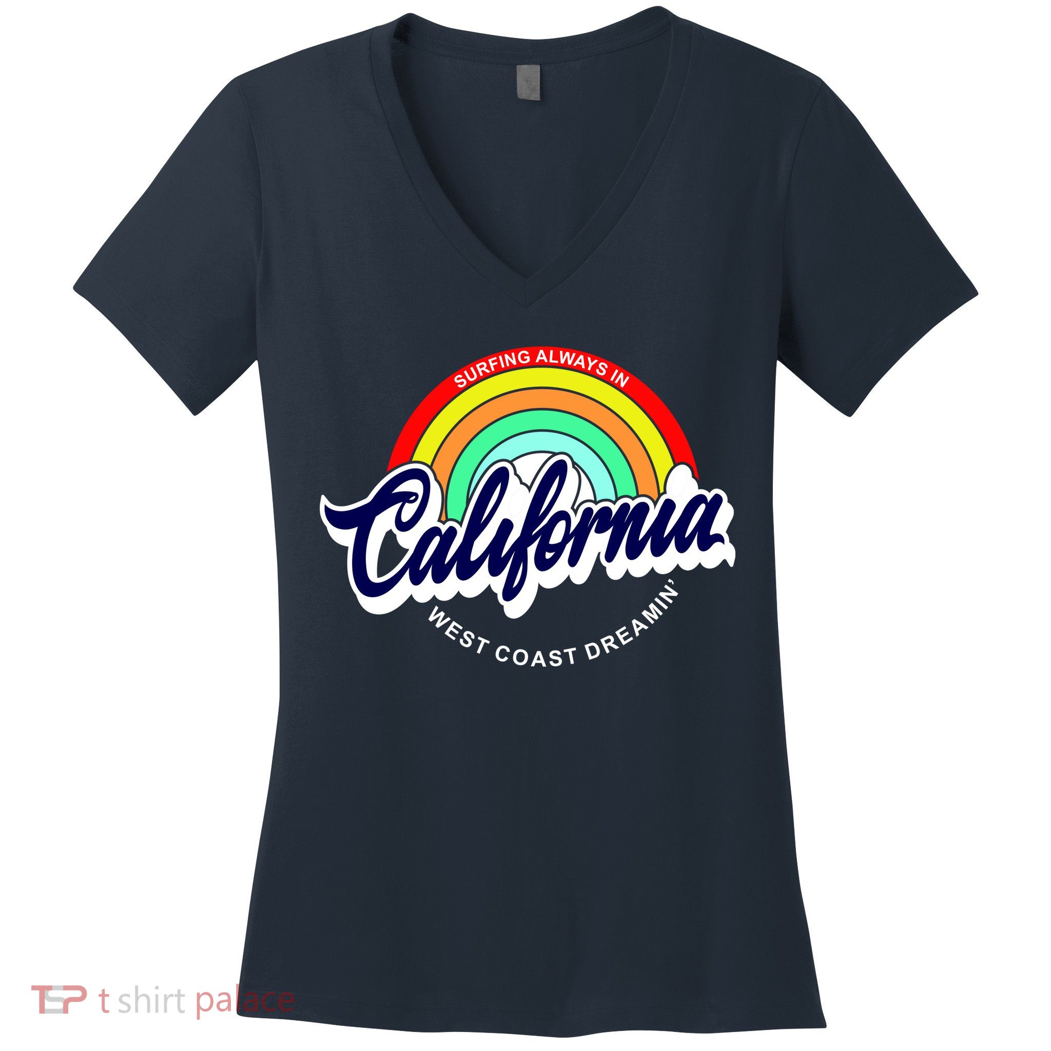 California West Coast Dreamin Retro Rainbow Women's V-Neck T-Shirt