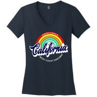 California West Coast Dreamin Retro Rainbow Women's V-Neck T-Shirt