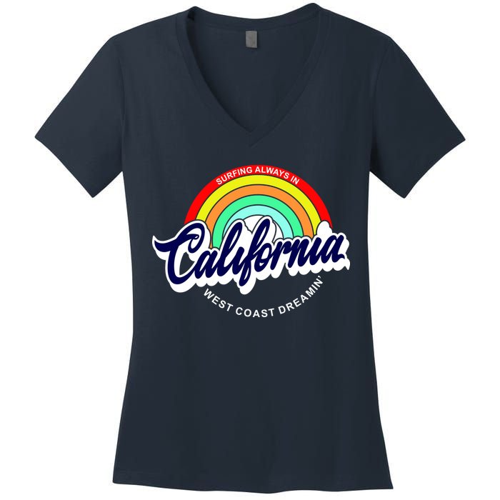 California West Coast Dreamin Retro Rainbow Women's V-Neck T-Shirt