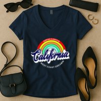 California West Coast Dreamin Retro Rainbow Women's V-Neck T-Shirt