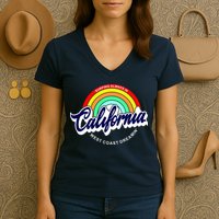 California West Coast Dreamin Retro Rainbow Women's V-Neck T-Shirt