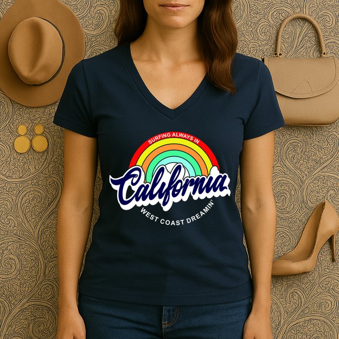 California West Coast Dreamin Retro Rainbow Women's V-Neck T-Shirt