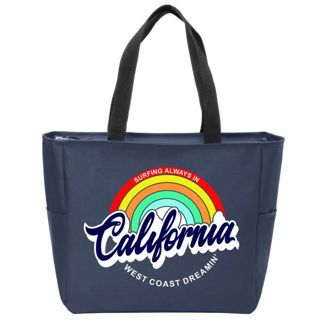 California West Coast Dreamin Retro Rainbow Zip Tote Bag