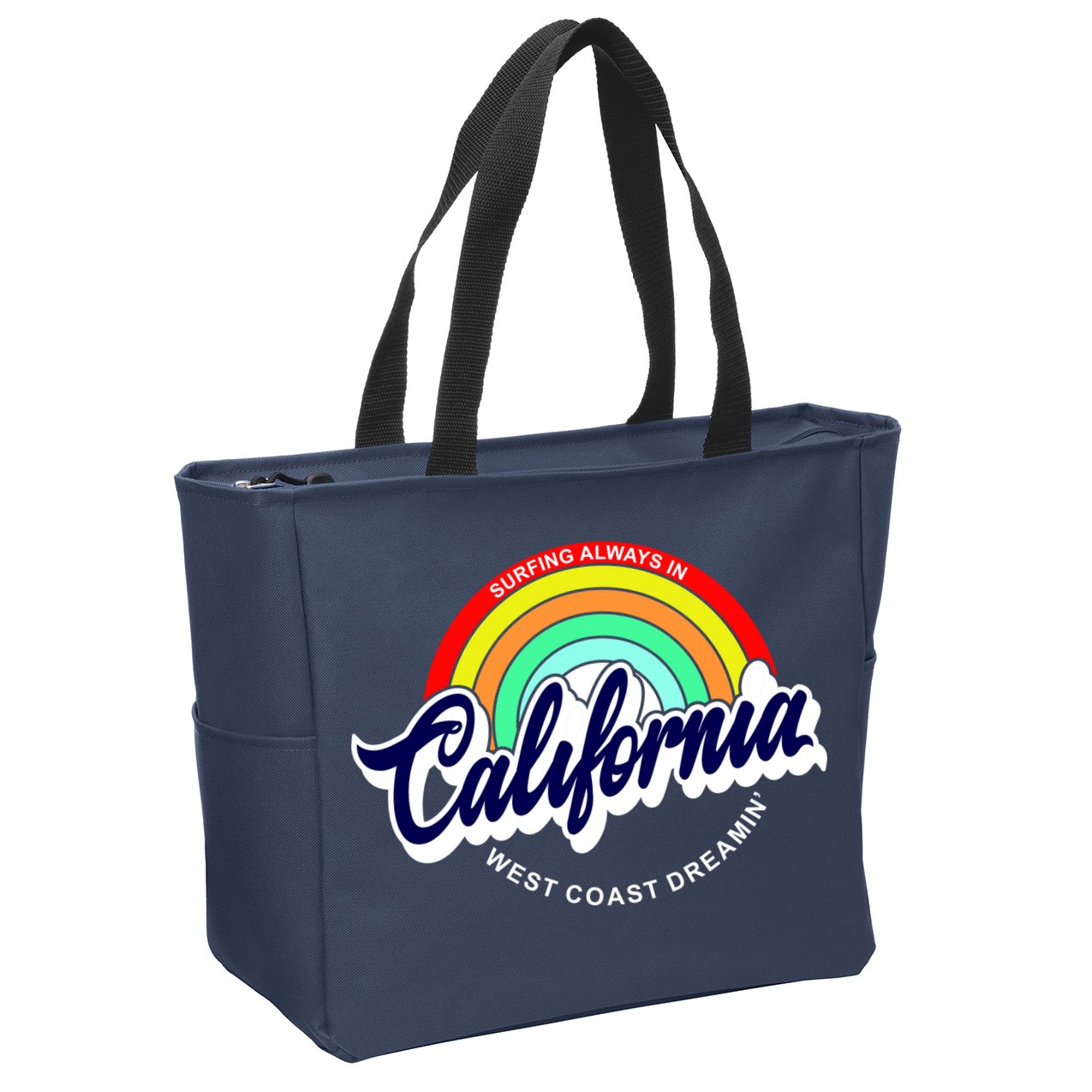 California West Coast Dreamin Retro Rainbow Zip Tote Bag