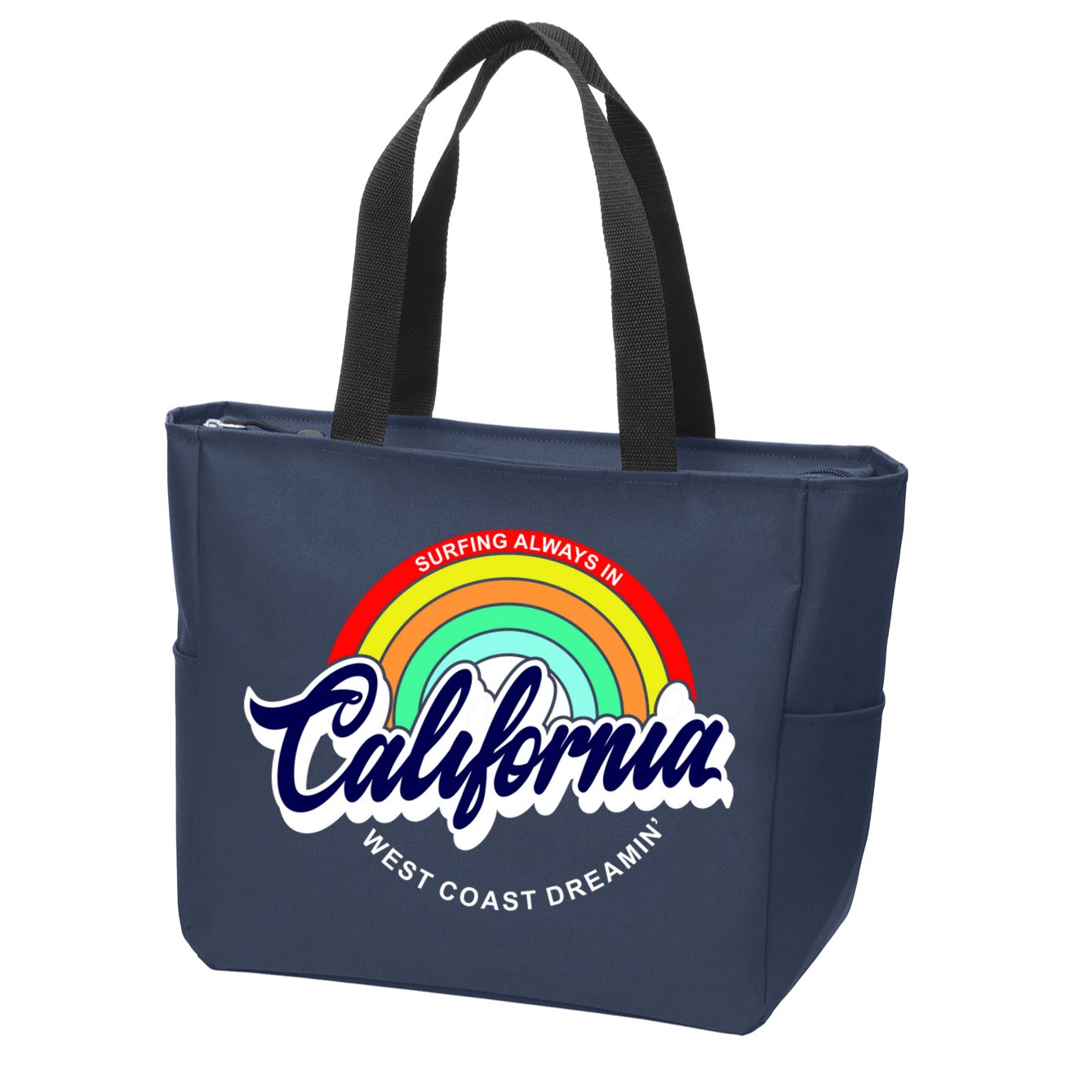 California West Coast Dreamin Retro Rainbow Zip Tote Bag
