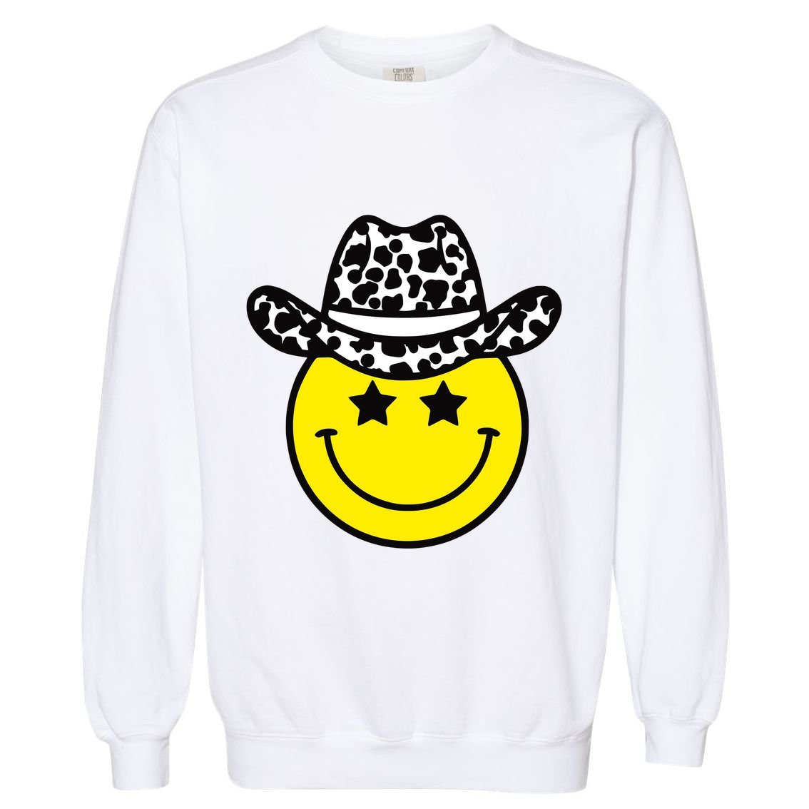 Cute Western Country Cowgirl Hat Star Yellow Smile Face Girl Garment-Dyed Sweatshirt