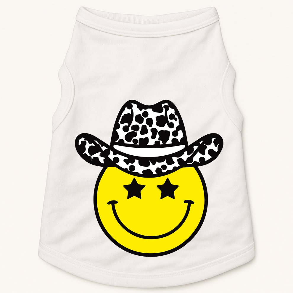 Cute Western Country Cowgirl Hat Star Yellow Smile Face Girl Doggie Tank