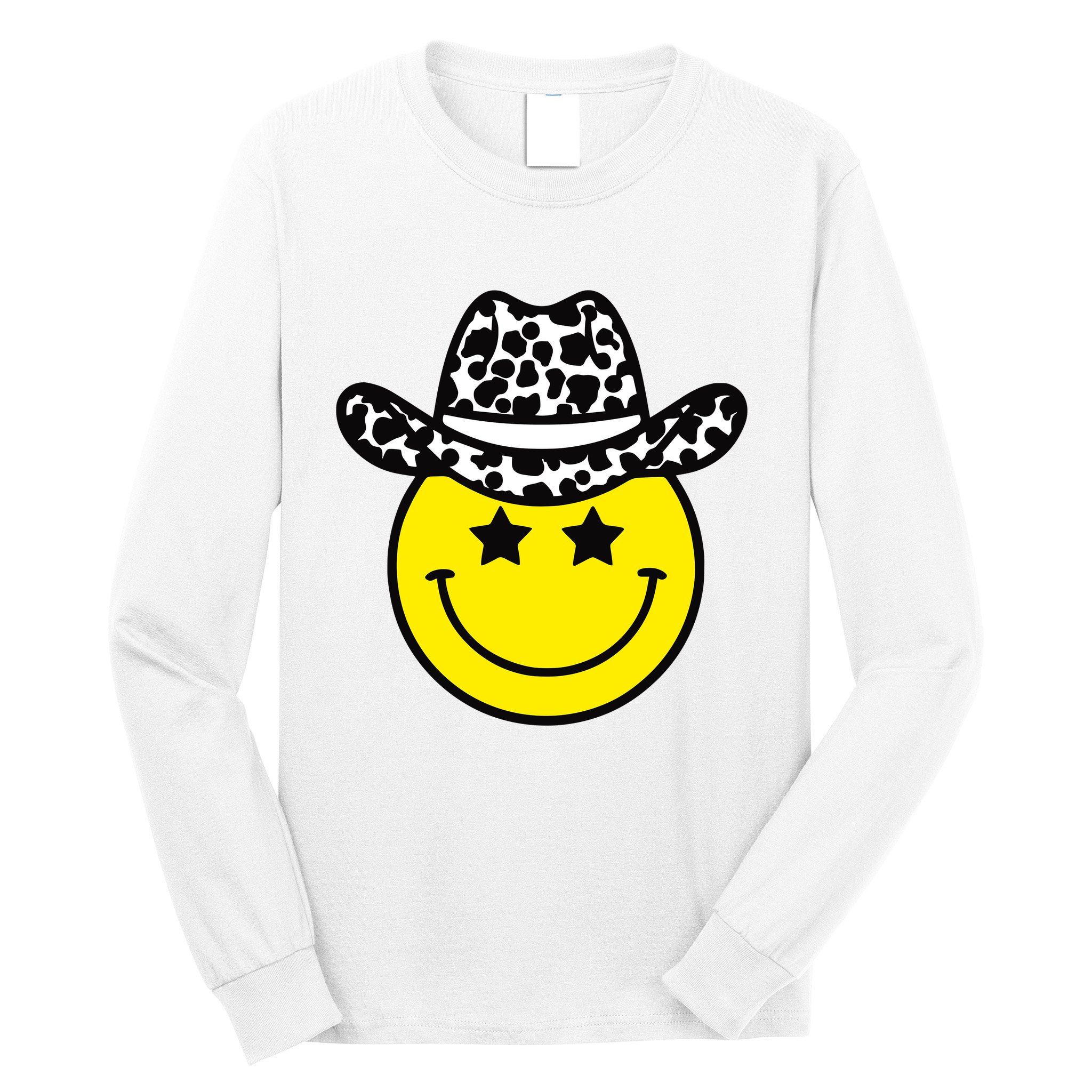 Cute Western Country Cowgirl Hat Star Yellow Smile Face Girl Long Sleeve Shirt