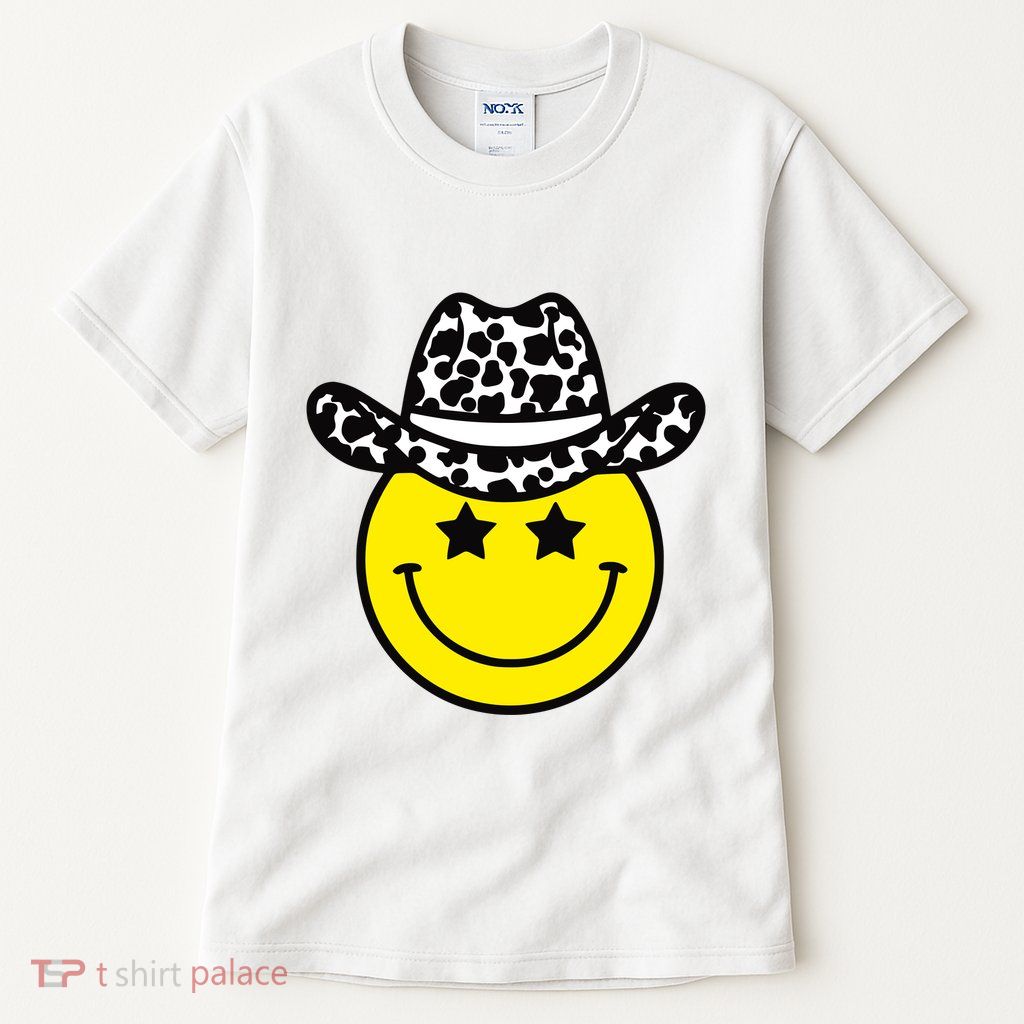 Cute Western Country Cowgirl Hat Star Yellow Smile Face Girl Tall T-Shirt