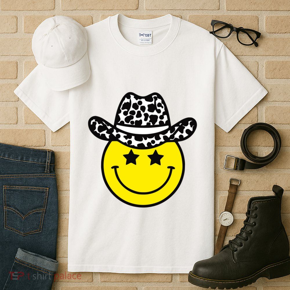 Cute Western Country Cowgirl Hat Star Yellow Smile Face Girl Tall T-Shirt