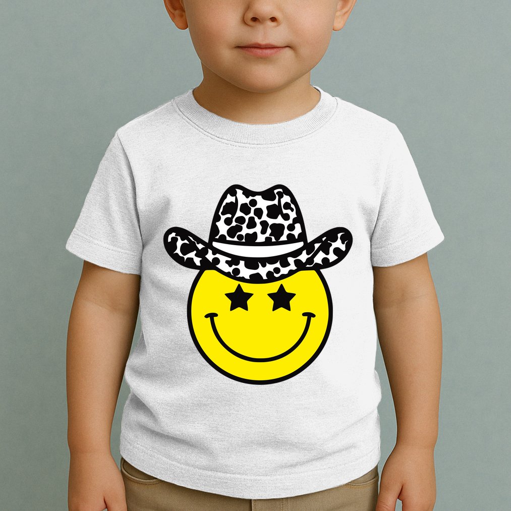 Cute Western Country Cowgirl Hat Star Yellow Smile Face Girl Toddler T-Shirt