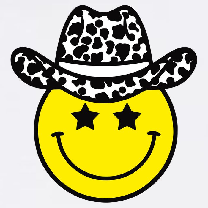 Cute Western Country Cowgirl Hat Star Yellow Smile Face Girl Toddler T-Shirt