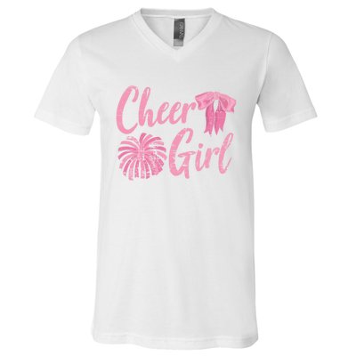 Cheering Women Cheer Girls Cheerleading Cheerleader Gift V-Neck T-Shirt