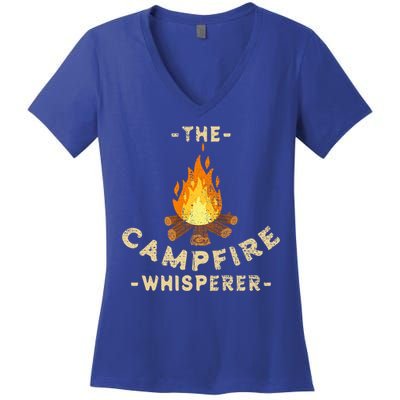 Campfire Whisperer Camping Pun Camper Campfire Funny Gift Women's V-Neck T-Shirt
