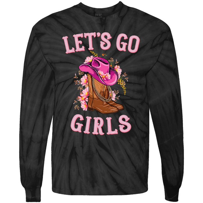 Cute Western Cow Country Western Rodeo LetS Go Girl Tie-Dye Long Sleeve Shirt