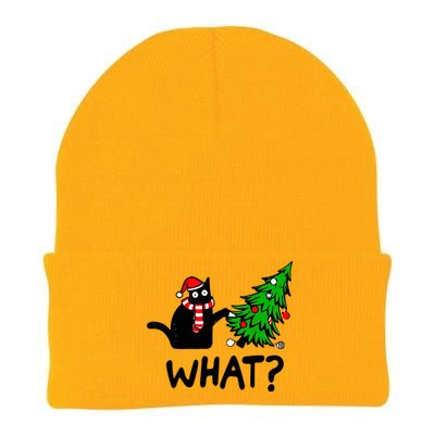 Cat What Christmas Murderous Black Cat Pushing Tree Xmas Gift Knit Cap Winter Beanie