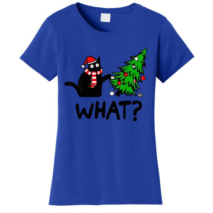 Cat What Christmas Murderous Black Cat Pushing Tree Xmas Gift Women's T-Shirt