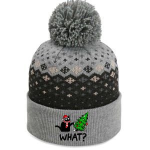 Cat What Christmas Murderous Black Cat Pushing Tree Xmas Gift The Baniff Cuffed Pom Beanie