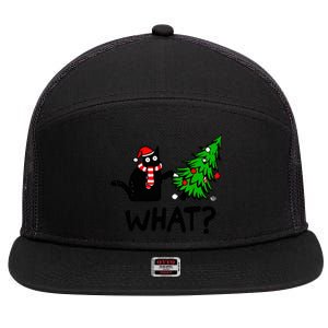 Cat What Christmas Murderous Black Cat Pushing Tree Xmas Gift 7 Panel Mesh Trucker Snapback Hat