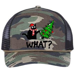 Cat What Christmas Murderous Black Cat Pushing Tree Xmas Gift Retro Rope Trucker Hat Cap