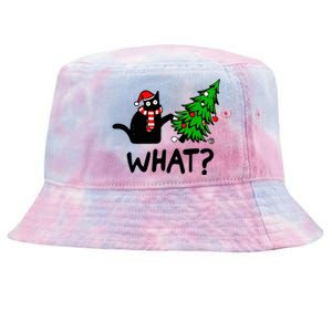 Cat What Christmas Murderous Black Cat Pushing Tree Xmas Gift Tie-Dyed Bucket Hat