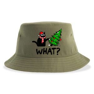 Cat What Christmas Murderous Black Cat Pushing Tree Xmas Gift Sustainable Bucket Hat