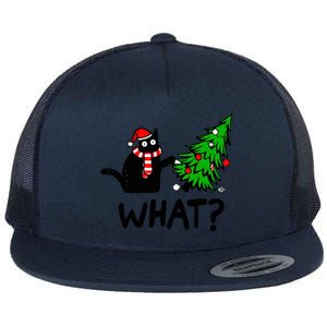 Cat What Christmas Murderous Black Cat Pushing Tree Xmas Gift Flat Bill Trucker Hat